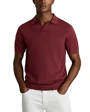 Shop Reiss Duchie Open Collar Short Sleeve Polo Shirt In Brick Red