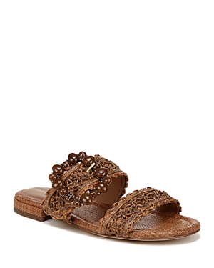 Sam Edelman Elisa Slide Sandal Dark Natural Raffia In Cuoio