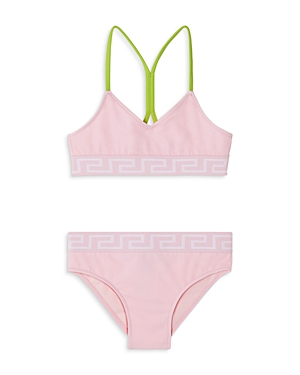 Shop Versace Girls' Greca Border Two Piece Swimsuit - Big Kid In Tutu Pink+apple