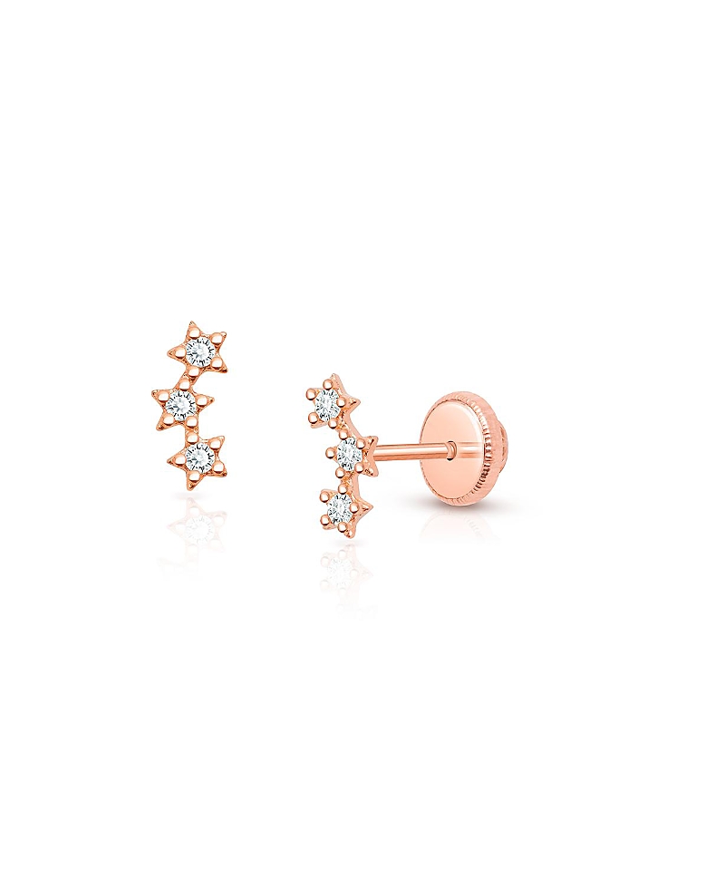 Tiny Blessings Girls' 14k Lucky Stars Studs Screw Back Earrings - Baby, Little Kid, Big Kid In K Rose Gold