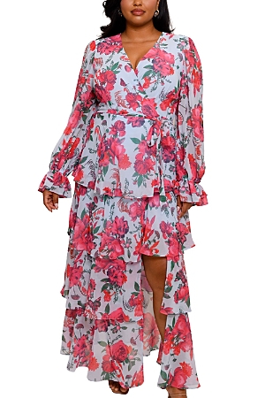 Hutch Women's Bardot Floral Wrap Maxi Dress In Icy Overgrown Garden Floral