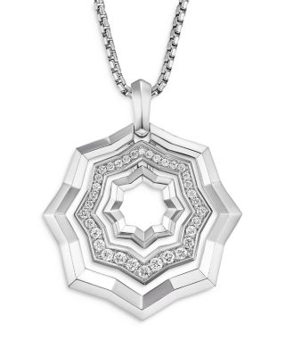 David Yurman - Stax Zig Zag Pendant Necklace in Sterling Silver with Diamonds, 28mm