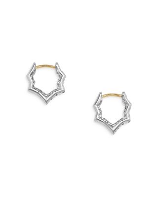 Stax Zig Zag Huggie Hoop Earrings in Sterling Silver with Diamonds, 13mm