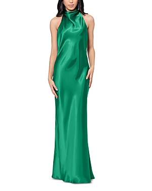 AQUA CHARMEUSE HALTER NECK LONG DRESS - EXCLUSIVE