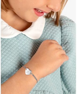 Girls' Sterling Silver Lovely Heart ID & Engraved Initial 6 Bracelet - Baby, Little Kid, Big Kid