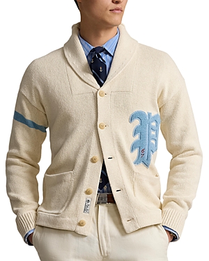 Shop Polo Ralph Lauren Regular Fit Letterman Cardigan In Cream