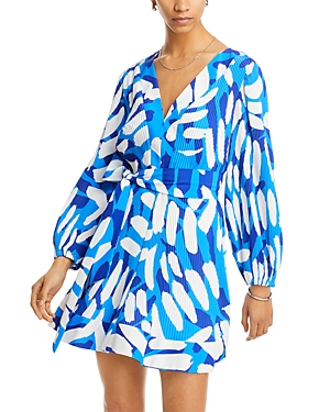 Shop Milly Liv Pleated Belted Mini Dress In Blue Multi