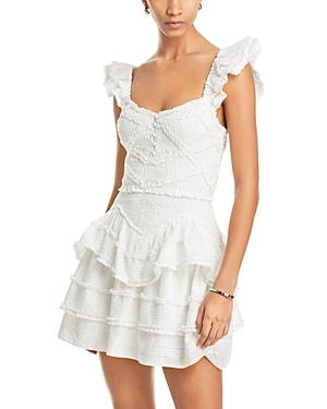 Shop Loveshackfancy Marsinia Ruffled Smocked Mini Dress In Bright White