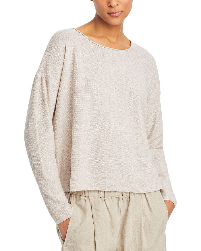EILEEN FISHER Womens Blue Textured Relaxed-fit Drop-shoulder Long Sleeve V Neck Sweater