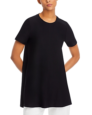 Shop Eileen Fisher Crewneck Short Sleeve Tunic Top In Black