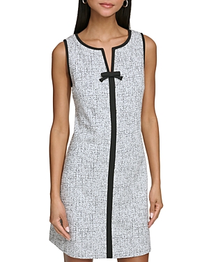 Shop Karl Lagerfeld Speckled Bow Front Sheath Dress In Black/white