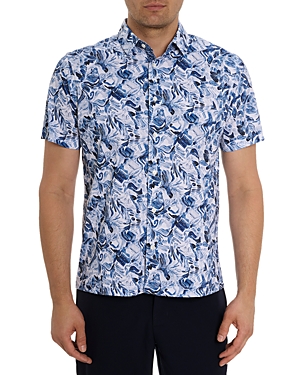 Shop Robert Graham Occasio Printed Short Sleeve Button Front Shirt In Blue