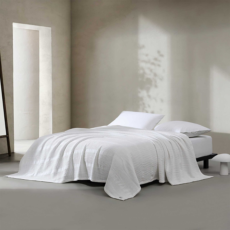 Calvin Klein Waffle Weave Stripe Cotton Blanket In White