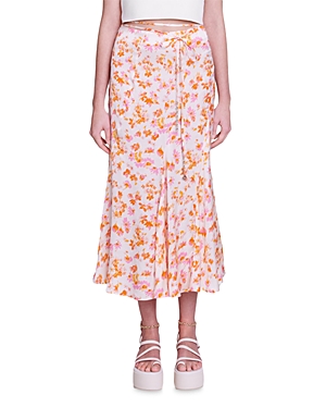Maje Jispring Printed Skirt In Sping Orange Flower Print
