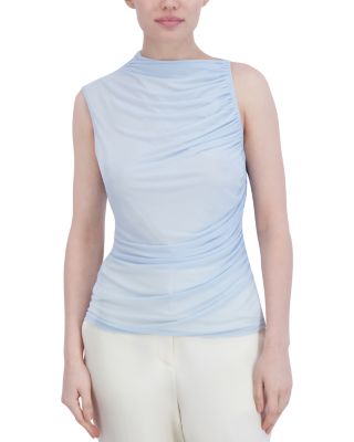 Asymmetric Shirred Mesh Top