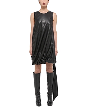 Shop Helmut Lang Leather Sleeveless Bubble Hem Dress In Black