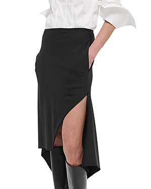Helmut Lang Scarf Hem Virgin Wool Maxi Skirt In Black