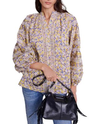 Maje Lili Flower Embroidered Cotton Top