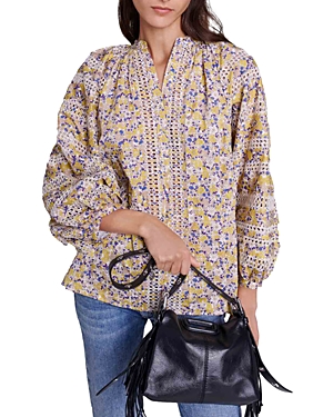 Shop Maje Lili Flower Embroidered Cotton Top In Printed Floral
