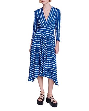 Shop Maje Rayemitte Asymmetrical Hem Midi Dress In Tie Dye Blue