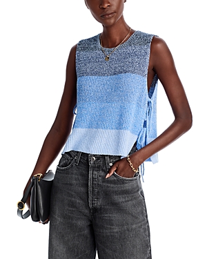 Rag & Bone Kati Stripe Side Tie Sleeveless Cotton Blend Sweater In Blue Multi