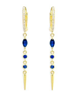 14K Yellow Gold Blue Sapphire & Diamond Linear Drop Earrings