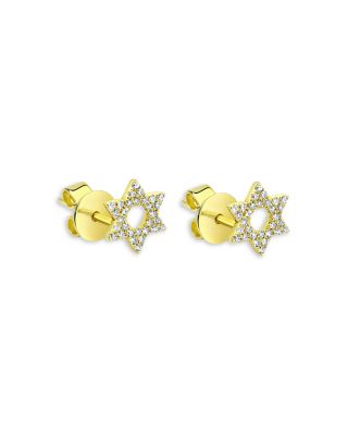 14K Yellow Gold Diamond Star of David Stud Earrings