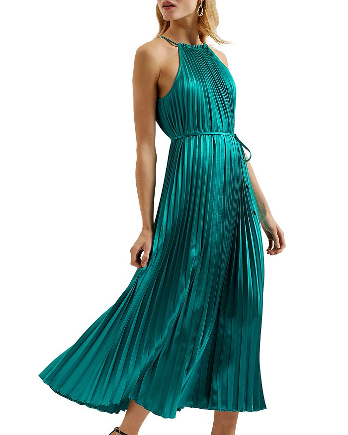 Pleated Halter Neck Midi Dress
