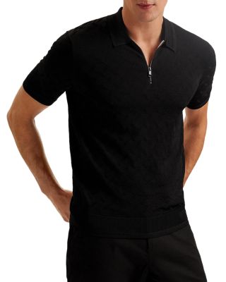 Textured Short Sleeve Quarter Zip Polo Shirt