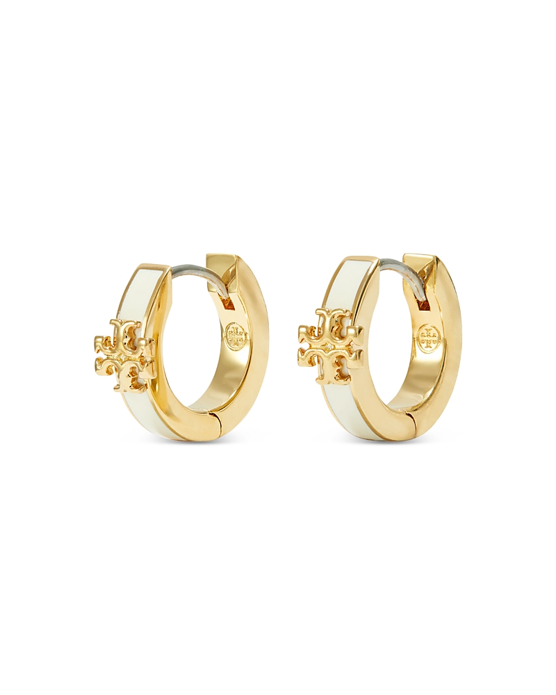 Tory Burch Kira Enamel Huggie Earrings In Ivory/gold