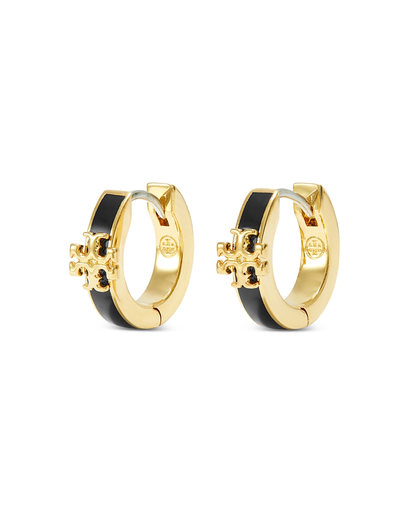 Tory Burch Kira Enamel Huggie Hoop Earrings in 18K Gold Plated