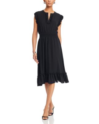 T Tahari - Ruffled Split Neck Dress