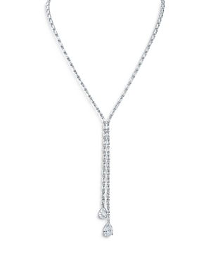 Cz By Kenneth Jay Lane Baguette & Pear Y Necklace, 17 In Silver