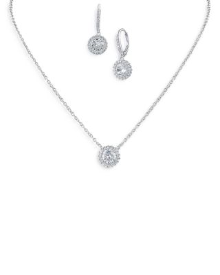 Kenneth Jay Lane - Round Pav&eacute; Halo Earrings & Pendant Necklace Set