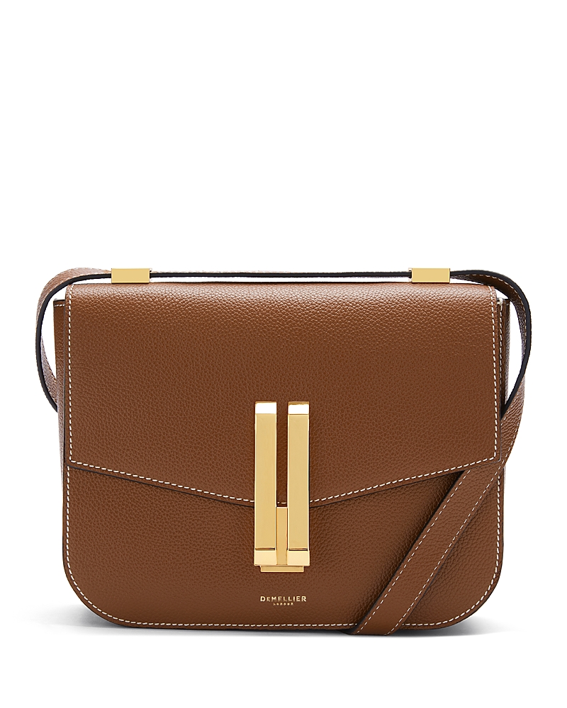 Demellier Small Vancouver Smooth Leather Bag In Tan/ecru Stitching/gold