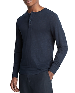 Shop Vince Regular Fit Long Sleeve Linen Henley In Coastal