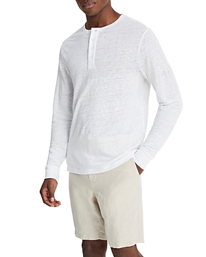 Shop Vince Regular Fit Long Sleeve Linen Henley In Optic White