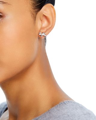 Diamond Bow Stud Earrings in 14K White Gold, 0.35 tcw