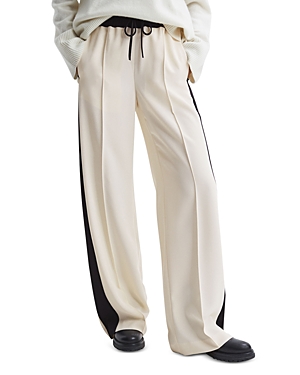 Shop Reiss Petite May Side Stripe Wide Leg Pants In Cream