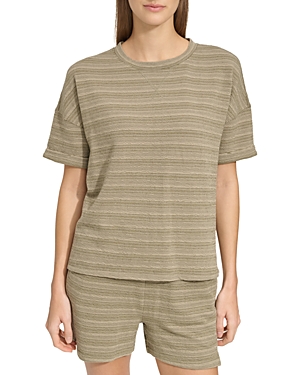 Marc New York Striped Dropped Shoulder Tee In Olive Combo