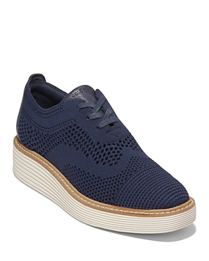 Shop Cole Haan Women's Riginalgrand Almond Toe Platform Wingtip Oxfords In Navy Blaze