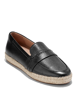 Shop Cole Haan Women's Montauk Almond Toe Black Espadrille Loafers In Black Leather