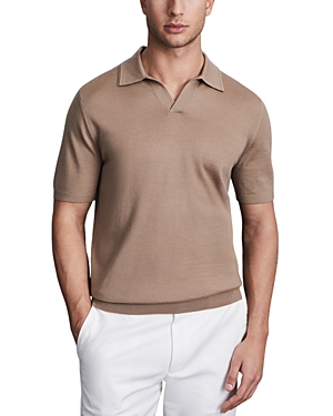 Shop Reiss Duchie Short Sleeve Open Collar Merino Polo Shirt In Camel