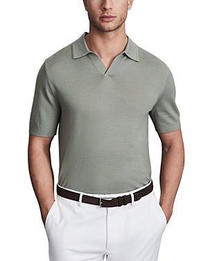 Shop Reiss Duchie Short Sleeve Open Collar Merino Polo Shirt In Pistachio