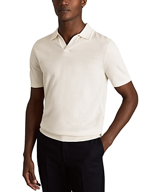 Shop Reiss Duchie Short Sleeve Open Collar Merino Polo Shirt In Snow