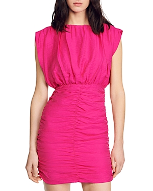 Shop Sandro Diamant Ruched Mini Dress In Fushia