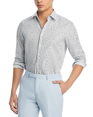 Paul Smith Slim Fit Shirt In White/ Blue/ Brown Micro Floral