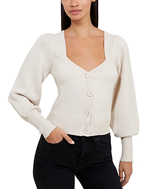 Shop French Connection Babysoft Puff Sleeve Cardigan In Light Oatmeal