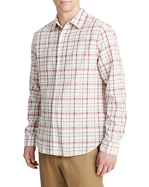 Shop Vince Oakmont Linen & Cotton Plaid Regular Fit Button Down Shirt In Alabaster