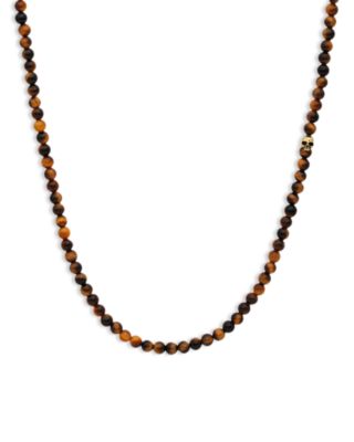John Varvatos - Men's Brass Skull Tiger Eye Bead Statement Necklace, 24"